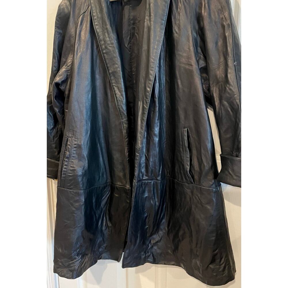 Vintage Women's Genuine Leather Jacket Mid Length Oversized Coat Size M - Picture 2 of 8
